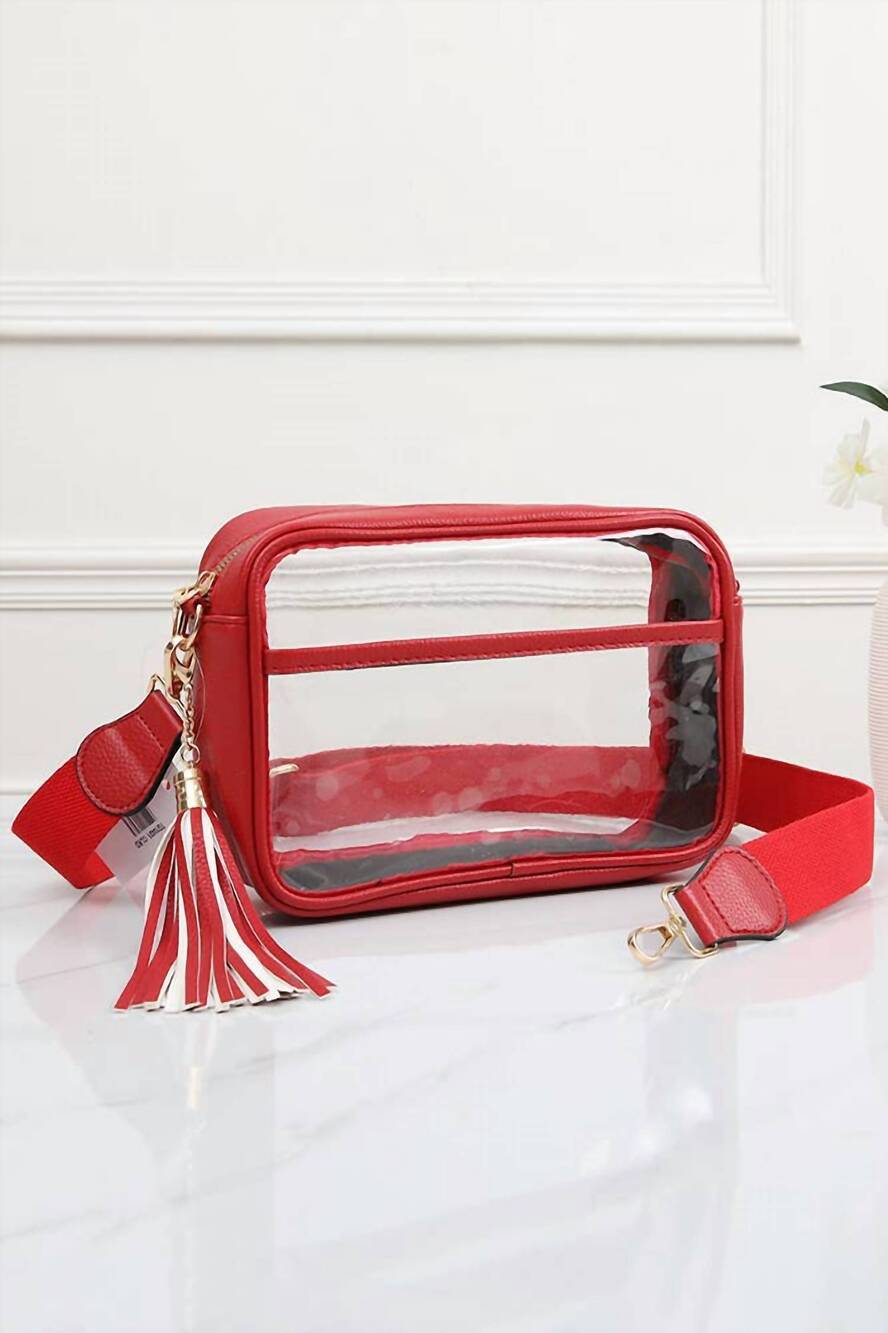 NEW HANA women's clear crossbody camera bag in red trim